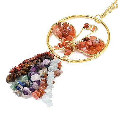 Butterfly Brass & Natural Carnelian Pendant Decorations HJEW-Z007-04G-08-1