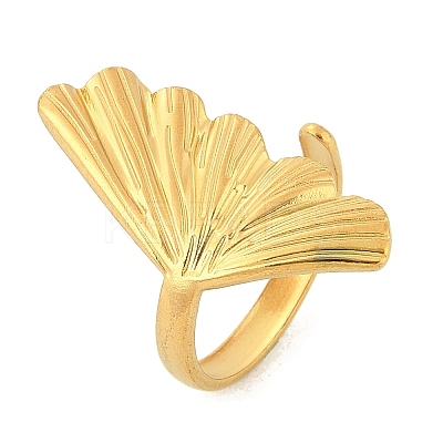 Leaf 304 Stainless Steel Open Cuff Rings for Women LS-RJEW-G338-06G-1