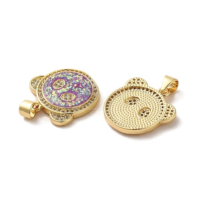 Brass Micro Pave Cubic Zirconia with Synthetic Opal Pendants KK-D096-22G-1