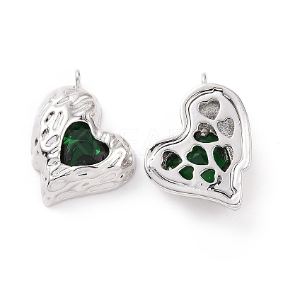 Brass Micro Pave Green Cubic Zirconia Pendants KK-E068-VC453-1