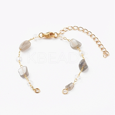 Nuggets Natural Labradorite Beaded Bracelet Makings AJEW-JB00953-04-1