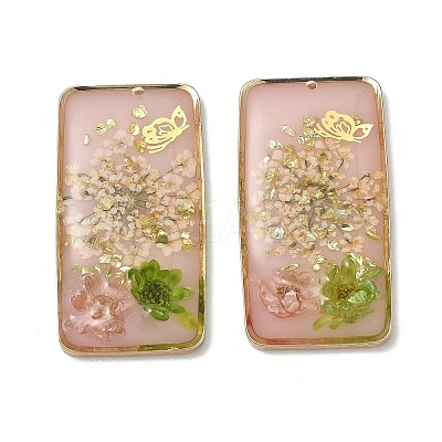 Plating Brass & Transparent Epoxy Resin & Dried Flower Pendants RE-CBAA153-04A-1