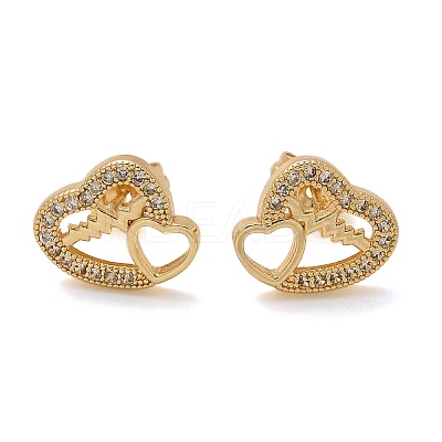 Valentine's Day Heart Brass Micro Pave Clear Cubic Zirconia Stud Earrings EJEW-D305-22G-02-1