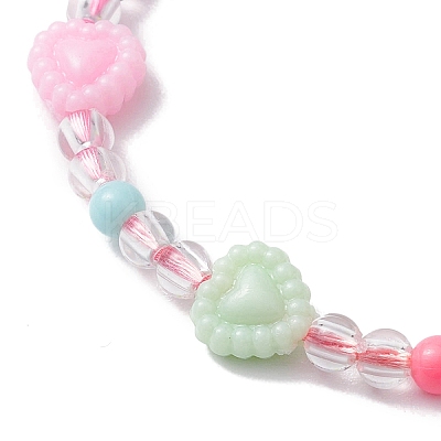 Adjustable Candy Color Heart Acrylic Braided Kid Beaded Bracelets for Girls BJEW-JB10221-1