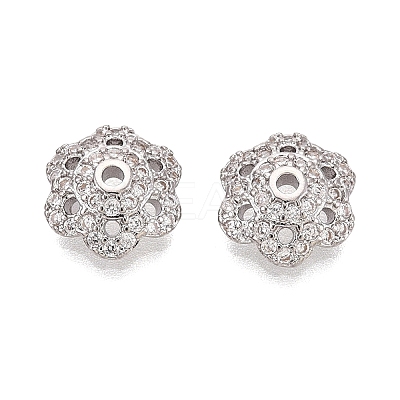 Brass Micro Pave Clear Cubic Zirconia Bead Caps KK-Q071-16P-02-1