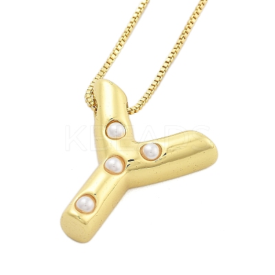 Brass & Plastic Pearl Letter Pendant Box Chain Necklaces for Women LS-NJEW-U017-01G-25-1