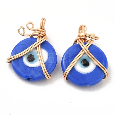 Wire Wrapped Handmade Lampwork Pendants KK-E076-03G-03-1