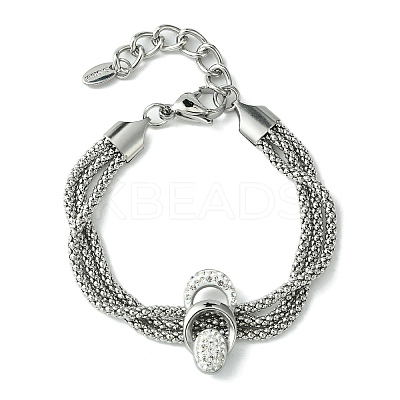 304 Stainless Steel Popcorn Chains Triple Layer Multi-strand Bracelet BJEW-Q775-09P-1