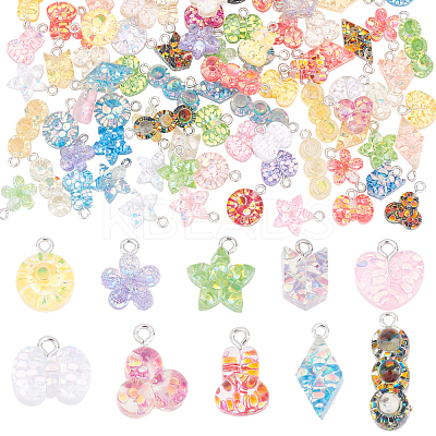 100Pcs 10 Styles Epoxy Resin Pendants RESI-PH0001-53-1