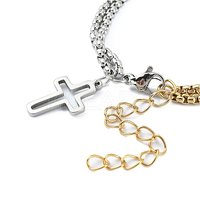 304 Stainless Steel Hollow Cross Charm Bracelet with Double Layer Box Chains LS-BJEW-A002-01-1