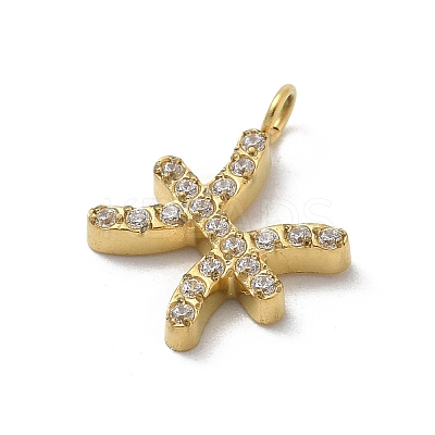 Ion Plating(IP) 304 Stainless Steel Micro Pave Cubic Zirconia Charms STAS-Z107-09G-05-1