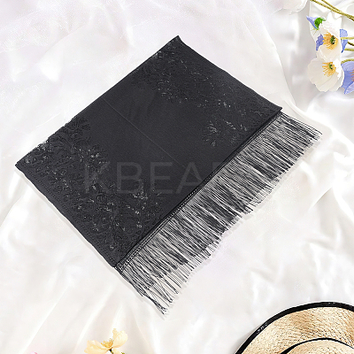 Polyester Lace Tassels Gauze Scarf for Women AJEW-WH20077-040B-1