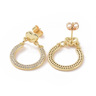 Clear Cubic Zirconia Hollow Out Teardrop with Heart Dangle Stud Earrings EJEW-C008-06G-1
