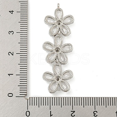 Brass Pave Clear Cubic Zirconia Three Flower Links Connector Charms X-KK-P277-51P-1