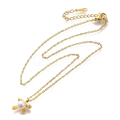 Shell Pearl Bowknot Pendant Necklaces NJEW-K255-10G-1