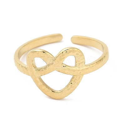 304 Stainless Steel Hollow Heart Open Cuff Ring for Women RJEW-I098-05G-1