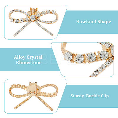 4Pcs 2 Styles Bowknot Alloy Crystal Rhinestone Shoe Decorations FIND-HS0002-07G-1