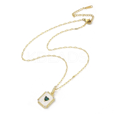 Rectangle with Heart Brass with Rhinestone Pendant Necklaces NJEW-Z026-05G-1