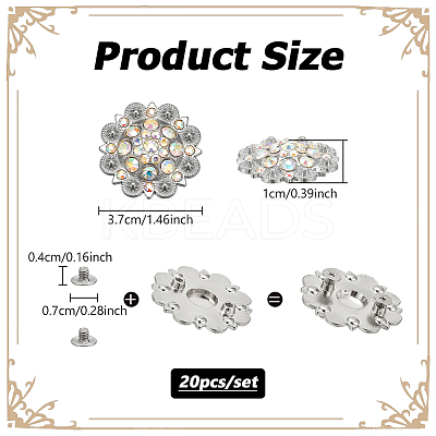 20Pcs Flower Zinc Alloy & Rhinestone & Glass Rivets BUTT-NB0001-84C-1