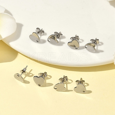 Non-Tarnish 304 Stainless Steel Heart Stud Earring Findings STAS-R063-37-1