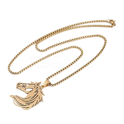 Horse Head 201 Stainless Steel Pendant Necklaces for Men Women LS-NJEW-K283-14G-1