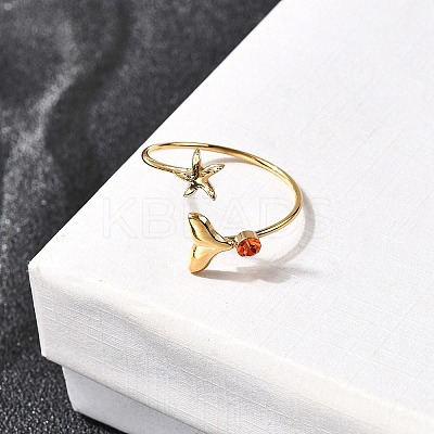 304 Stainless Steel with Glass Open Cuff Rings RJEW-K248-22G-1