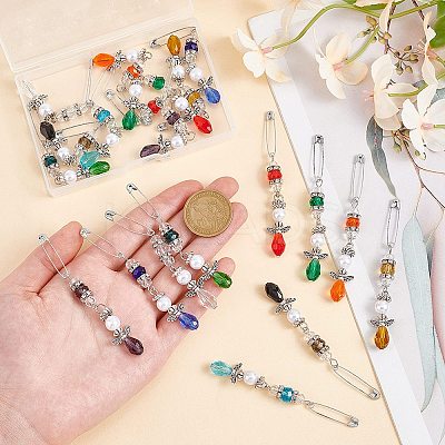 20Pcs 10 Colors Glass & Alloy Angel Brooch JEWB-WR00001-1