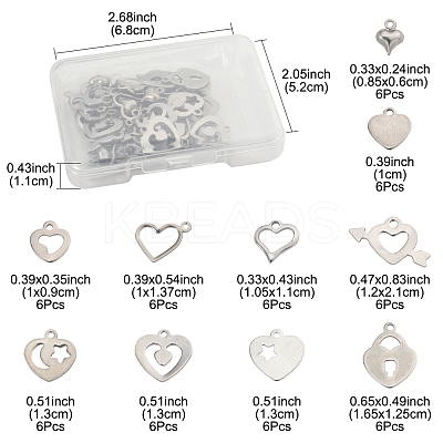 60Pcs 10 Styles 201 Stainless Steel Open Heart Charms STAS-FS0001-92-1