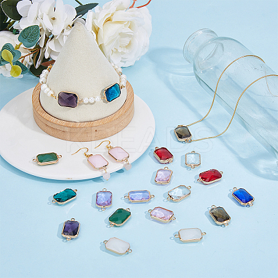 24Pcs 12 Colors Alloy Faceted Glass Connector Charms FIND-FI0001-08A-1