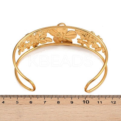 Flower 304 Stainless Steel Cuff Bangles for Women BJEW-A049-02G-1