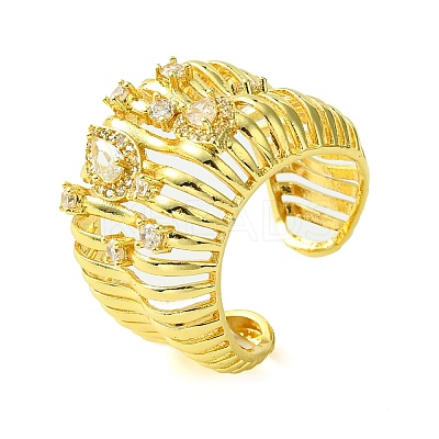 Teardrop Brass Micro Pave Cubic Zirconia Open Cuff Ring RJEW-K256-11G-1