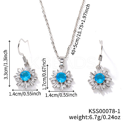 Brass Rhinestones Flower Jewelry Set LS-EH2755-1-1