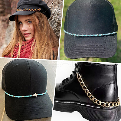 8Pcs 8 Styles Synthetic Turquoise Cross & Natural Trochid Shell & Natural Turquoise & Aluminum & 304 Stainless Steel Baseball Cap Chain HJEW-SC0002-39-1