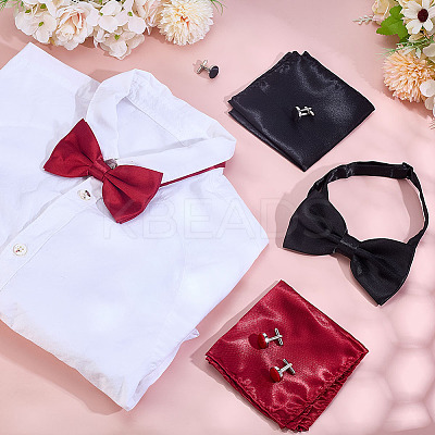 2 Bags 2 Colors Polyester Men's Bow Tie & Cufflink & Handkerchief Sets AJEW-ME0001-15-1