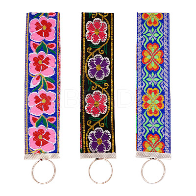 Polyester Floral Embroidered Jacquard Ribbon Keychain KEYC-TAC00045-1