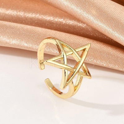 Hollow Star Brass Open Cuff Rings for Women RJEW-G343-11G-1