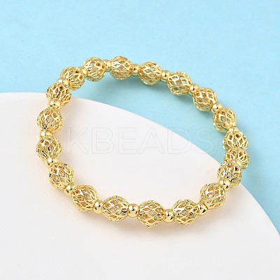 Brass Round Beaded Stretch Bracelets for Women BJEW-B148-04A-G-1