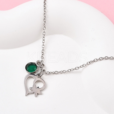 Valentine's Day 304 Stainless Steel & Green Glass Leaf Heart Pendant Cable Chain Necklaces for Women NJEW-FS00014-02-1