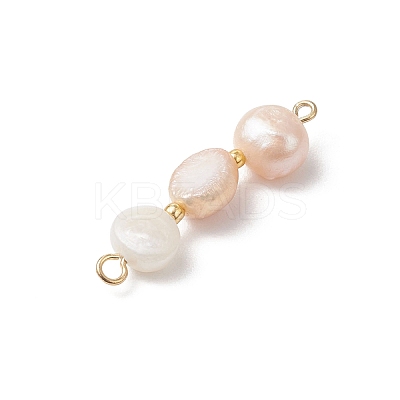 Three-Color Natural Pearl Potato Beaded Connector Charms PALLOY-JF04901-1