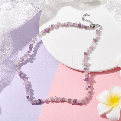 Natural Lepidolite/Purple Mica Stone Chip Beaded Necklace NJEW-JN04615-04-1