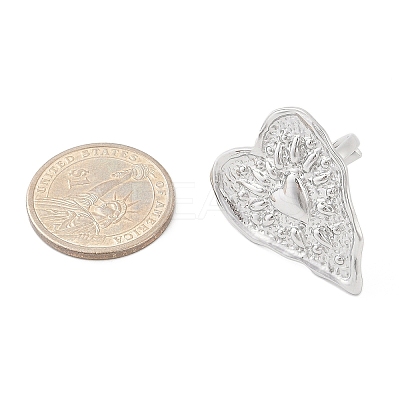 Anti-Tarnish 304 Stainless Steel Heart Open Cuff Rings RJEW-M047-08P-1