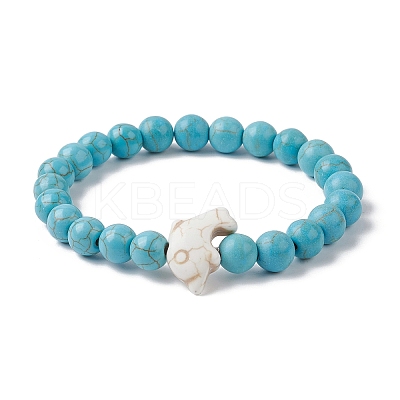 Synthetic Turquoise Dolphin Beaded Stretch Bracelets BJEW-JB09830-01-1