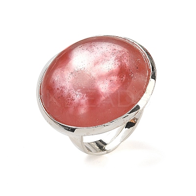 Cherry Quartz Glass Round Adjustable Rings RJEW-K371-09S-23-1