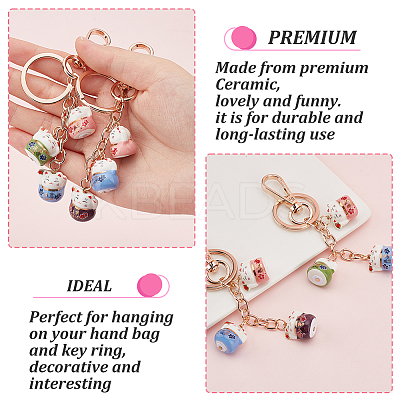 2Pcs 2 Colors Maneki Neko Lucky Cat Porcelain Pendant Keychain KEYC-OC0001-42A-1