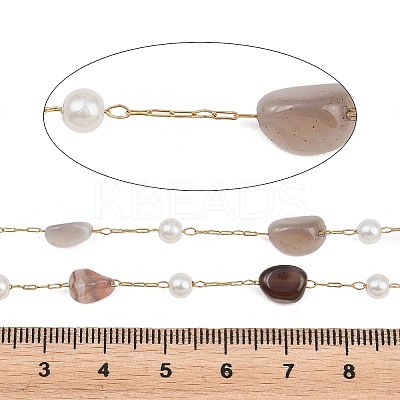 Natural Botswana Agate Nuggets & 316 Stainless Steel Handmade Link Chains CHS-K021-14G-10-1
