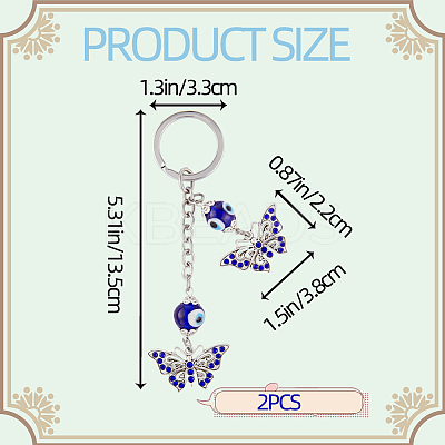 2Pcs Alloy Rhinestone Butterfly Pendant Keychain KEYC-CP0001-19-1