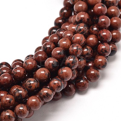Natural Mahogany Obsidian Round Bead Strands X-G-P072-44-10mm-1
