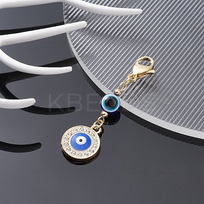 Evil Eye Alloy Enamel with Rhinestone Pendant Decoration HJEW-JM01040-01-1