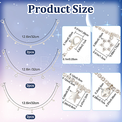 6Pcs 3 Style Alloy Rhinestone Shoe Chains FIND-CP0001-38-1