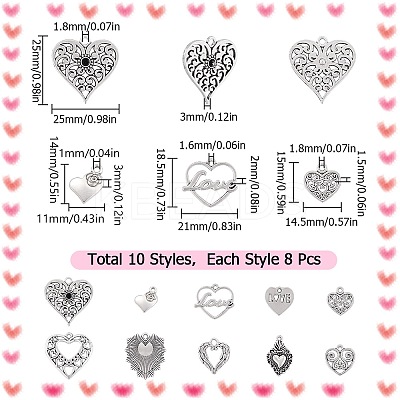 80Pcs 10 Styles Tibetan Style Alloy Pendants FIND-SC0007-73-1